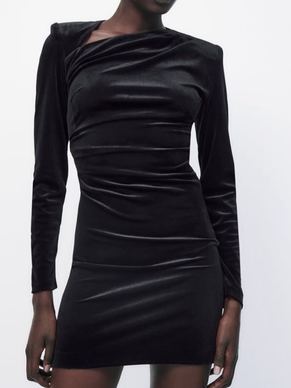 ZARA limited edition Black Draped Velvet Long-Sleeve Dress
